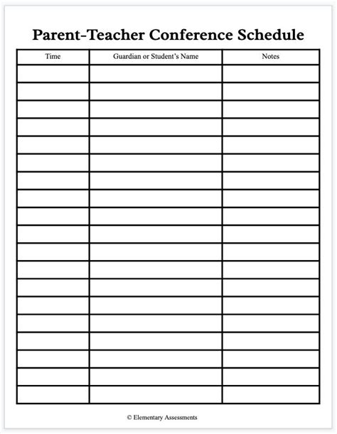 Parent Teacher Conference Log Sheet