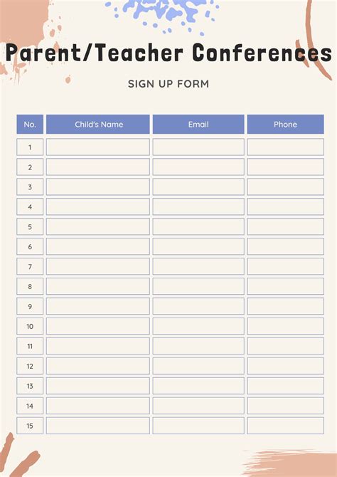 Parent Teacher Conference Sign In Sheet