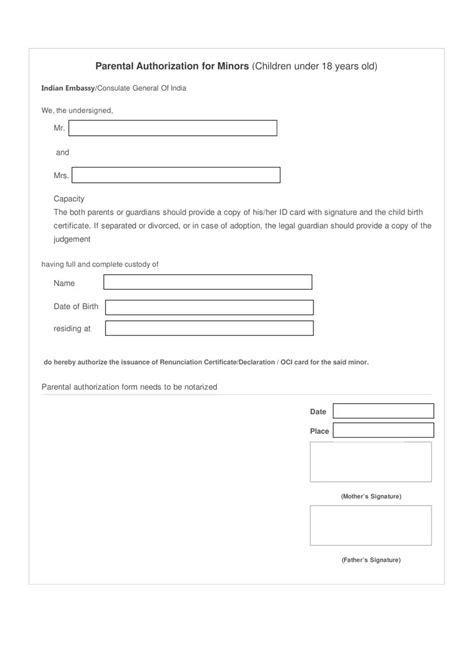 Parental Authorization For Minors Sample PDF Form FormsPal