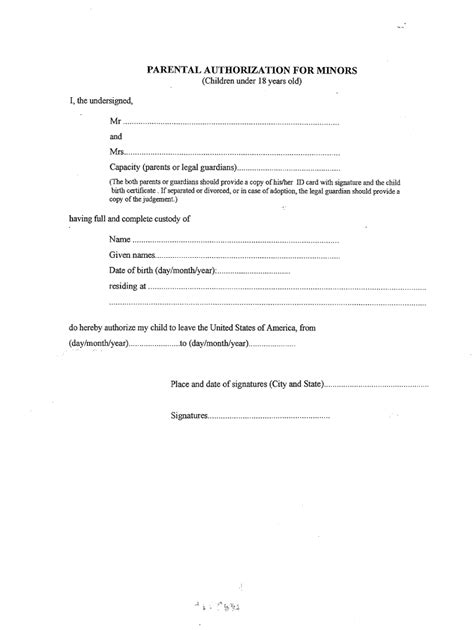 Parental Authorization Form Template For OCI For Minors
