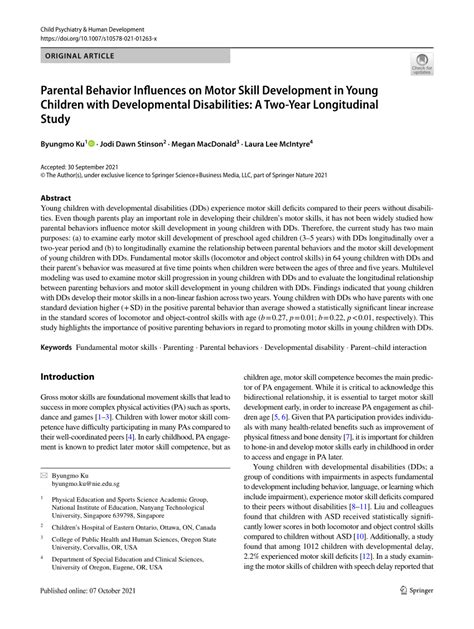 Parental Behavior Influences on Motor Skill Development in …