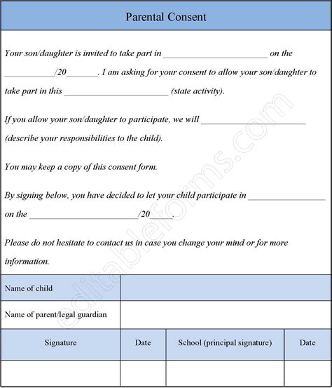 Parental Consent Form Editable Forms