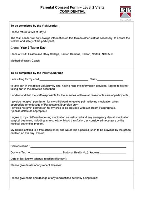 Parental Consent Form Template Database