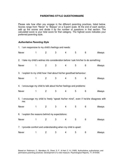Parenting Style Questionnaire