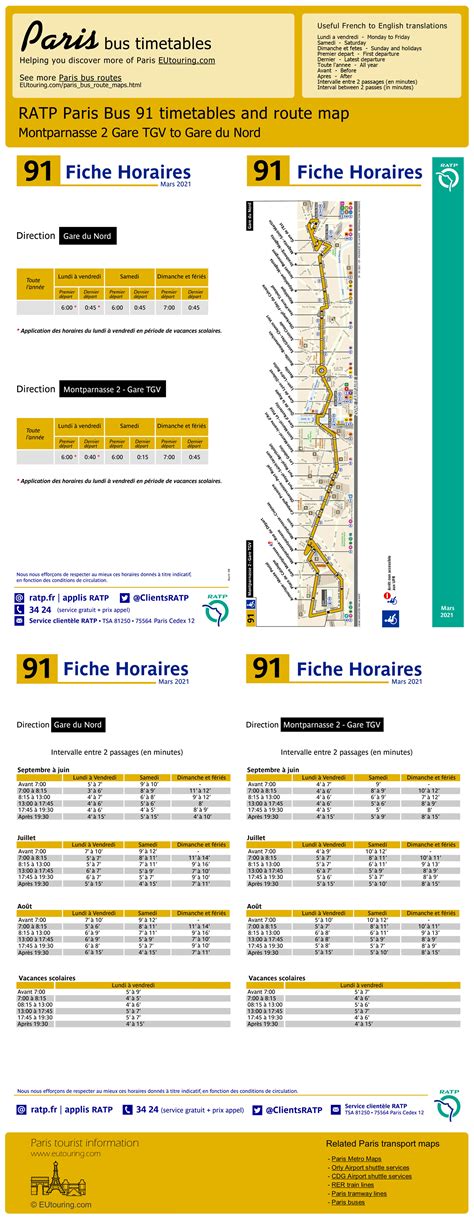 Paris bus maps and timetables for bus lines 90 through to 99