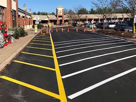 Parking lot line striping. Parking lot line striping ensures the safety of pedestrians in your parking lot. It also allows traffic to flow towards and from your establishment with ease. 