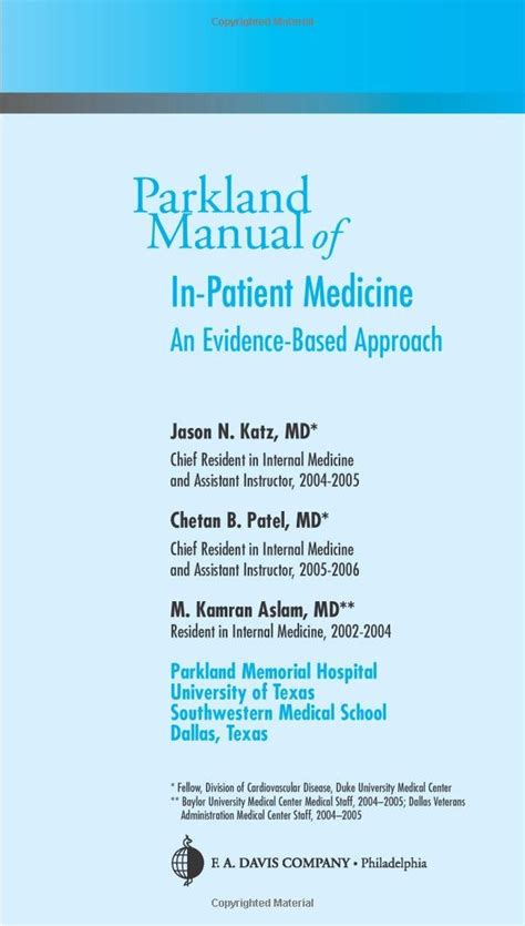 Parkland manual of in patient medicine an evidence based guide. - Ensayo biogra fico sobre el cano nigo uzca tegui.
