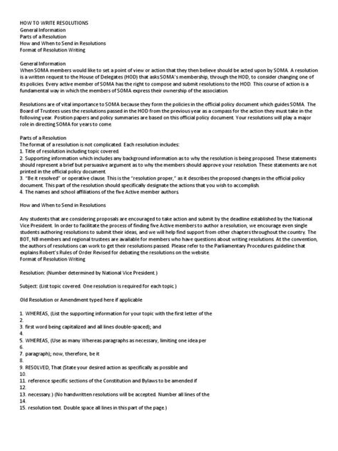 Parliamentary Resolution Format