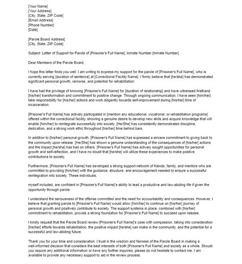 Parole Support Letter Examples