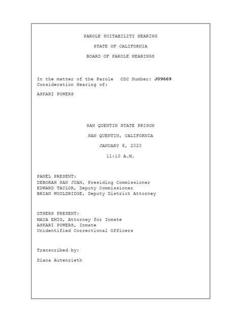 Parole board hearing questions.  Begin by organizing your thoughts and...