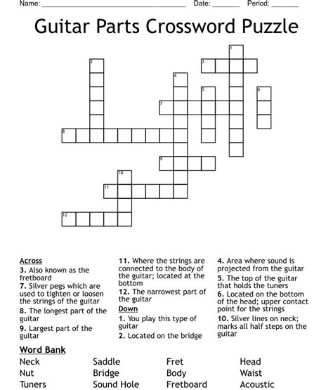 Part for tuning a guitar crossword clue. Answers for part of a guitar's neck crossword clue, 9 letters. Search for crossword clues found in the Daily Celebrity, NY Times, Daily Mirror, Telegraph and major publications. Find clues for part of a guitar's neck or most any crossword answer or clues for crossword answers. 