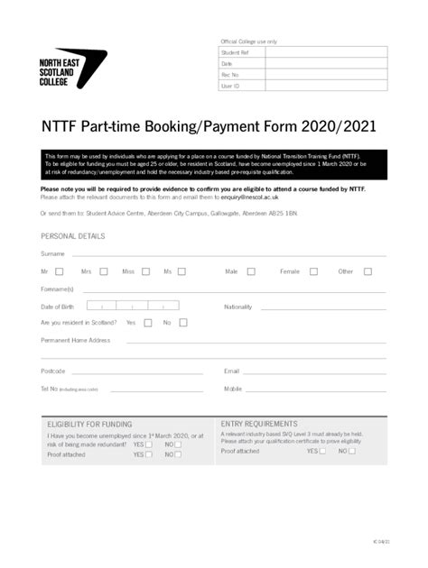 Part-time Booking/Payment Form