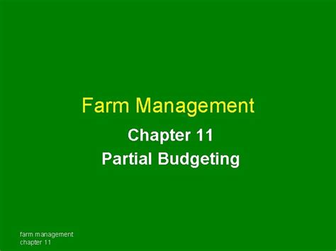 Partial Budgeting – Farm Management