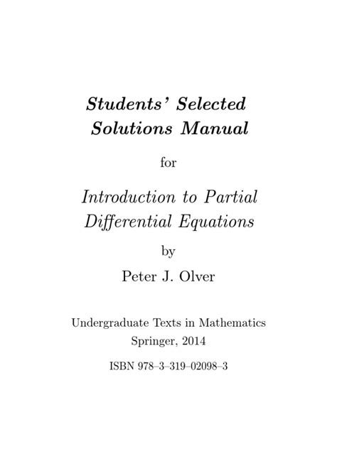 Partial Differential Equations Student Solutions Manual Pdf