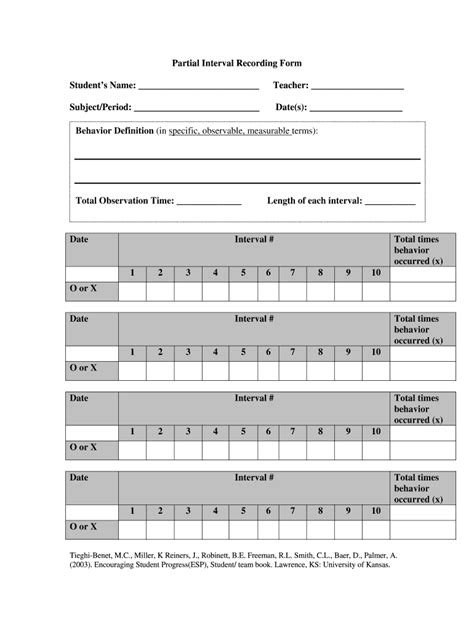 Partial Interval Recording Data Sheet Fill Online, Printable