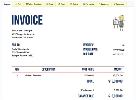 Partial Payment Invoice Template Database