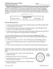 Partial Pressures Of Gas Chem Worksheet 14-6 Answer Key