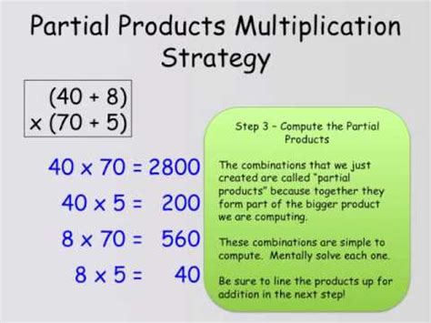 With this method, you will learn how to figure out partial products and put them together to get the answer.. 