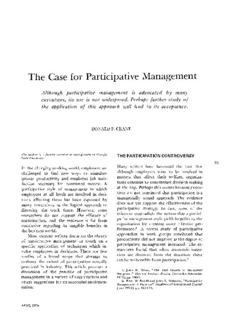 Participative Management A Case Study 1st Edition
