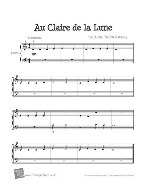 Partition Au Clair de la Lune Gratuite ! (PDF & HD) Rhapsody.fr