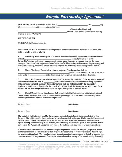 Partnership Contract Template Free