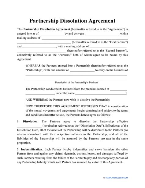 Partnership Dissolution Agreement Template: Fill Out, …