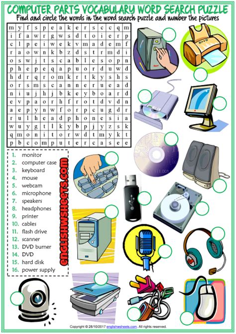 Parts of a Computer Word Search Random wheel