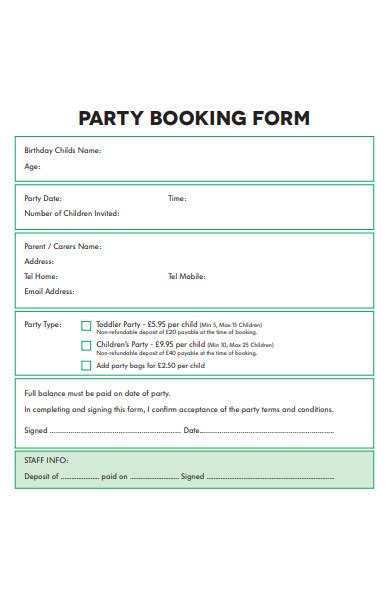 Party Booking Form