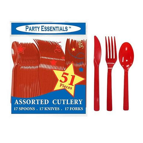 Party Essentials Red Plastic Assorted Cutlery- 51 Ct. - Walmart