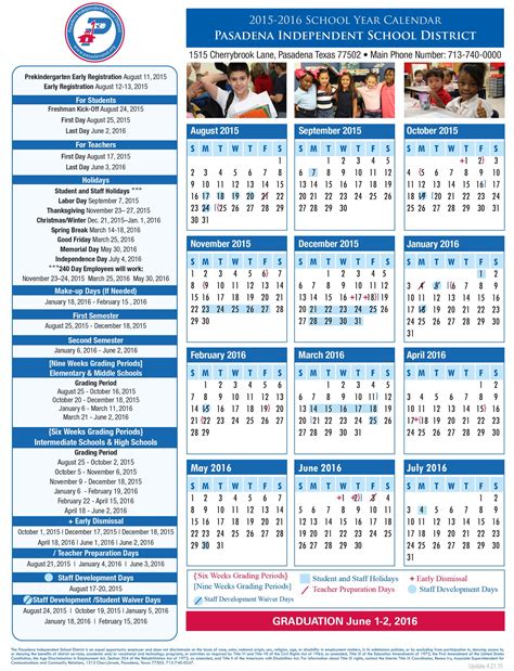 Pasadena isd calendar 22 23. Sep 5, 2022 · 2022-2023 CALENDAR PASADENA INDEPENDENT SCHOOL DISTRICT 77410 minutes of instruction 2100 waiver minutes AUGUST '22 REGISTRATION 08/3/22 - 08/5/22 