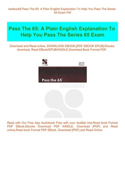 Read Pass The 65 A Plain English Explanation To Help You Pass The Series 65 Exam By Robert M Walker
