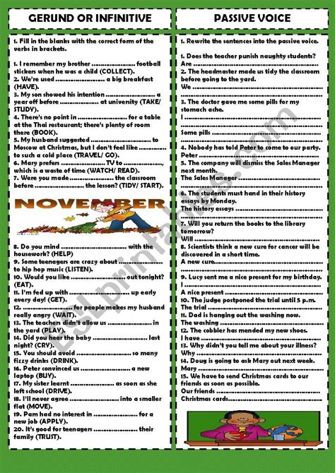 Passive Infinitive Gerund Exercises With Answers
