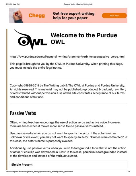 Passive Verbs - Purdue OWL® - Purdue University - Purdue …