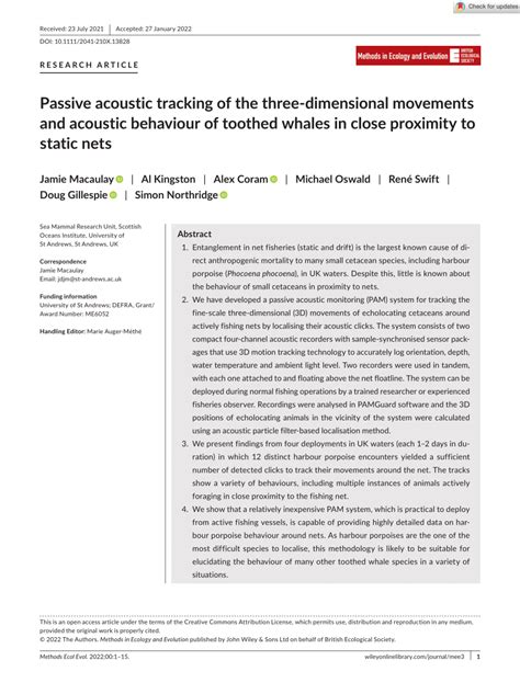 Passive acoustic tracking of the three‐dimensional ... - besjournals