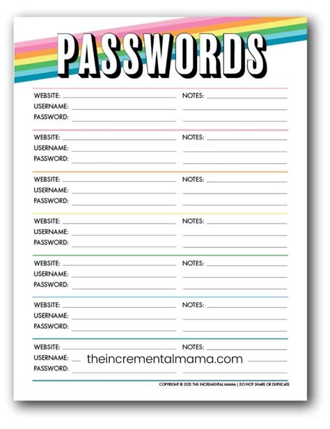 Apr 4, 2016 · The free printable password keeper is a great tool for tracking passwords and improving digital life. Organizing your online life has many benefits such as saving time, reducing stress, and protecting personal information from security breaches. . 