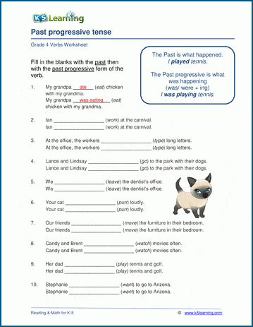 Past progressive tense worksheets K5 Learning