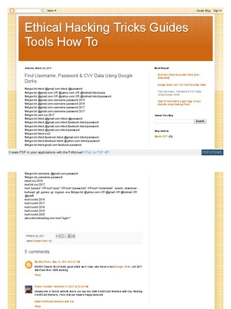 Pastebin com intext cvv.  It explains that using dorks with keywords like filetype,...