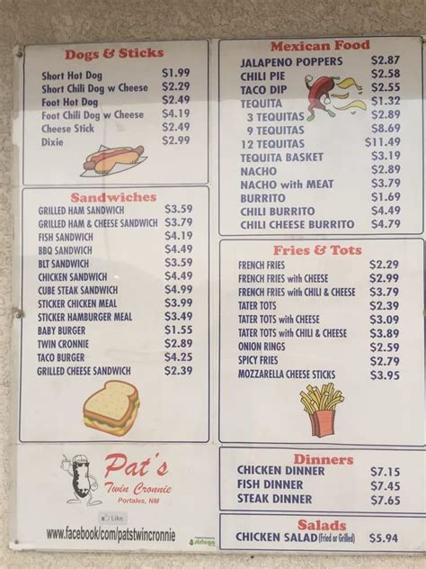 The Menu for Pat's Twin Cronnie from Portales has 1 Dishes. Ord