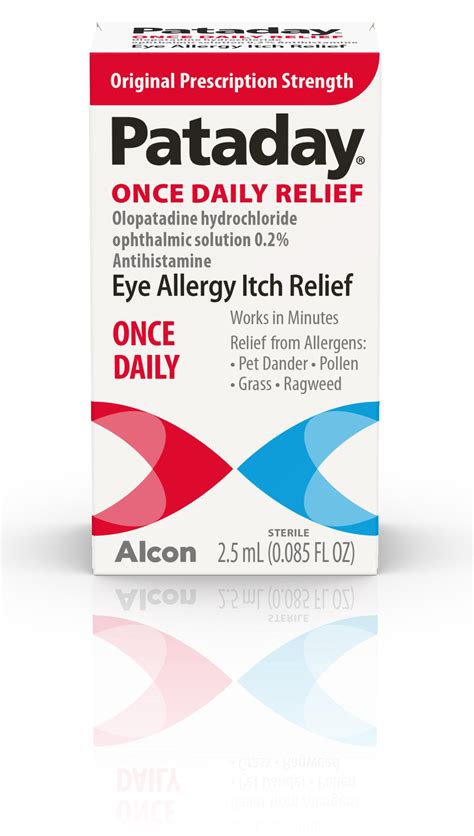 Pataday recall. Extra Strength Pataday contains the highest concentration of olopatadine, 0.7%, and provides a full 24 hours of eye allergy itch relief in one drop. Pataday Once Daily Relief contains 0.2% olopatadine and provides up to 16 hours of eye allergy itch relief in one drop. Pataday Twice Daily Relief contains 0.1% olopatadine and provides up to 8 ... 