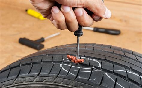 Patched tire. Apr 12, 2023 ... A plug patch is the way to go. It's a rubber patch and rubber plug combined together. They use a special glue that seals the area where the plug ... 
