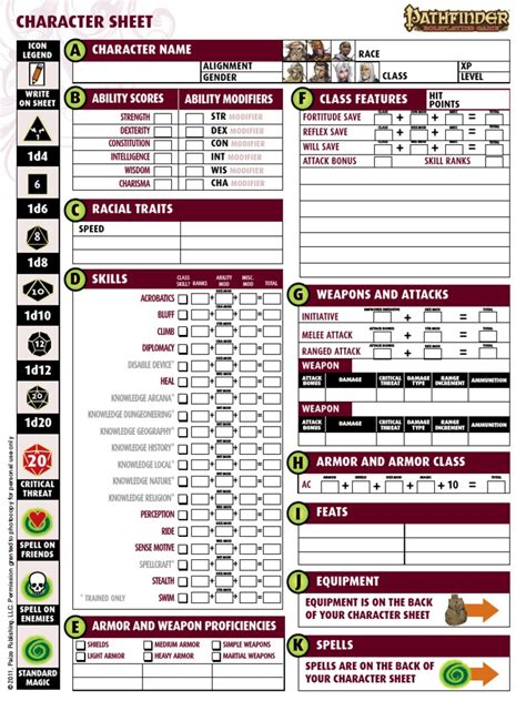 Pathfinder Beginner Box Character Sheet
