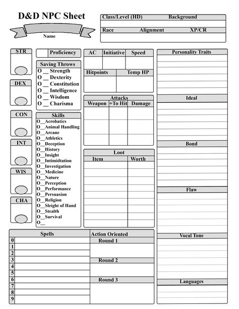 Pathfinder Npc Character Sheet