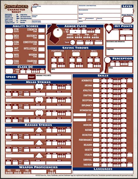 Pathfinder Playtest Character Sheet Pdf Form Fillable Printable Forms