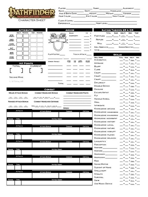 Pathfinder Printable Character Sheet Character sheet, Character sheet