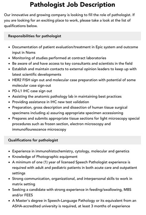 Pathologist job description template Workable