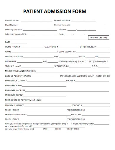 Patient Admission Form Template