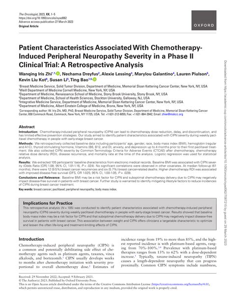 Patient Characteristics Associated With Chemotherapy-Induced …