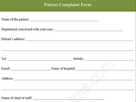 Patient Complaint Form Editable PDF Forms