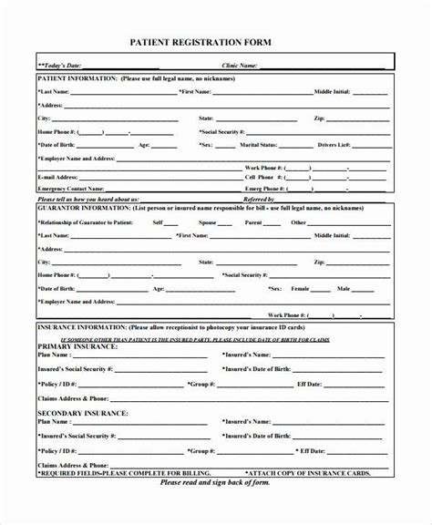 Patient Registration Form Template Free Download Collection