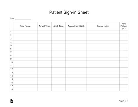 Patient Signin Sheet (Extended) Template eForms Free Fillable Forms